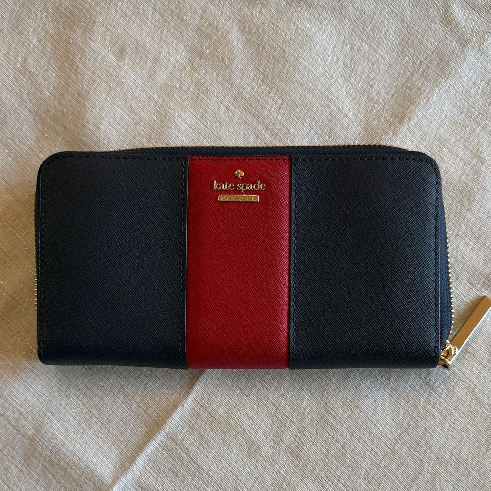 Kate Spade Navy and Red Zip-Around Wallet